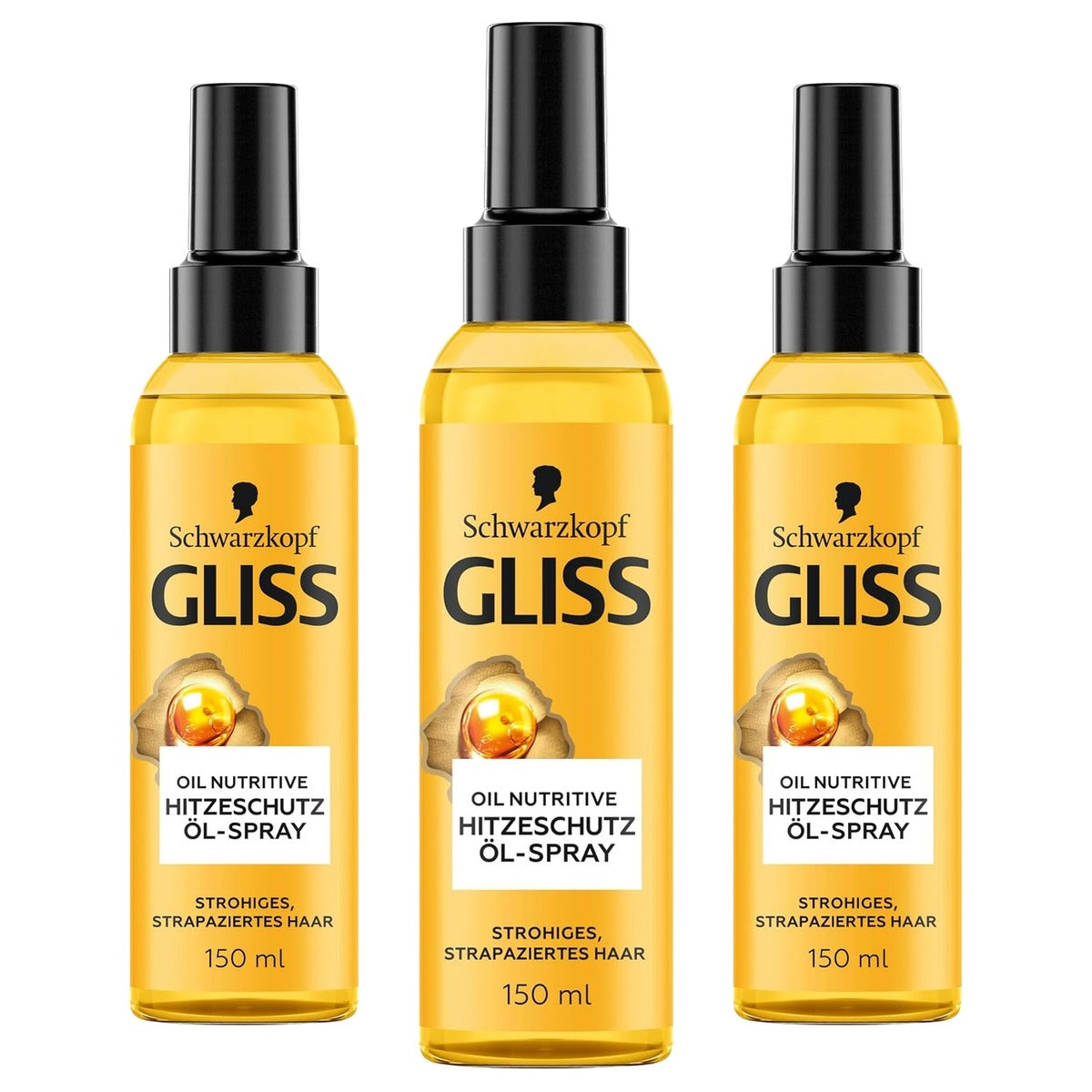 Gliss Oil Nutritive Hitzeschutz Öl-Spray 3 x 150 ml - Voordeelverpakking