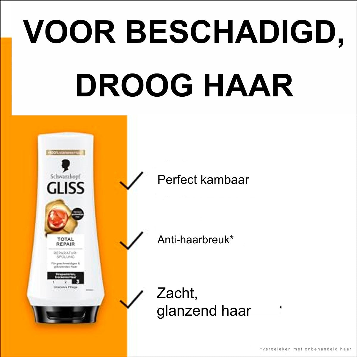 Gliss Total Repair Conditioner voor Droog en Beschadigd Haar met Keratine 200 ml
