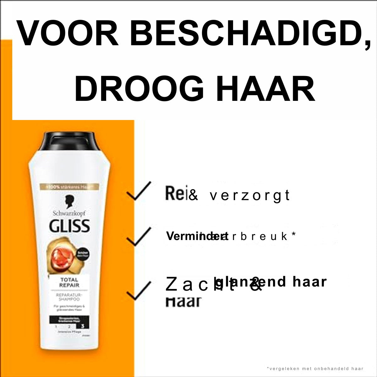 Gliss Total Repair Shampoo met Vloeibare Keratine voor Droog en Beschadigd Haar 5 x 250 ml