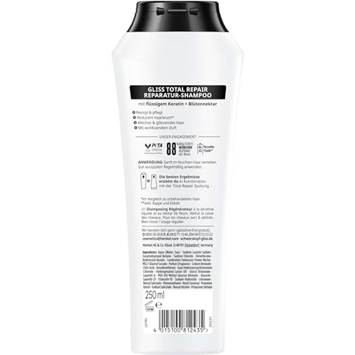 Gliss Total Repair Shampoo met Vloeibare Keratine voor Droog en Beschadigd Haar 5 x 250 ml door Gliss nu bij Huishoudvoordeel