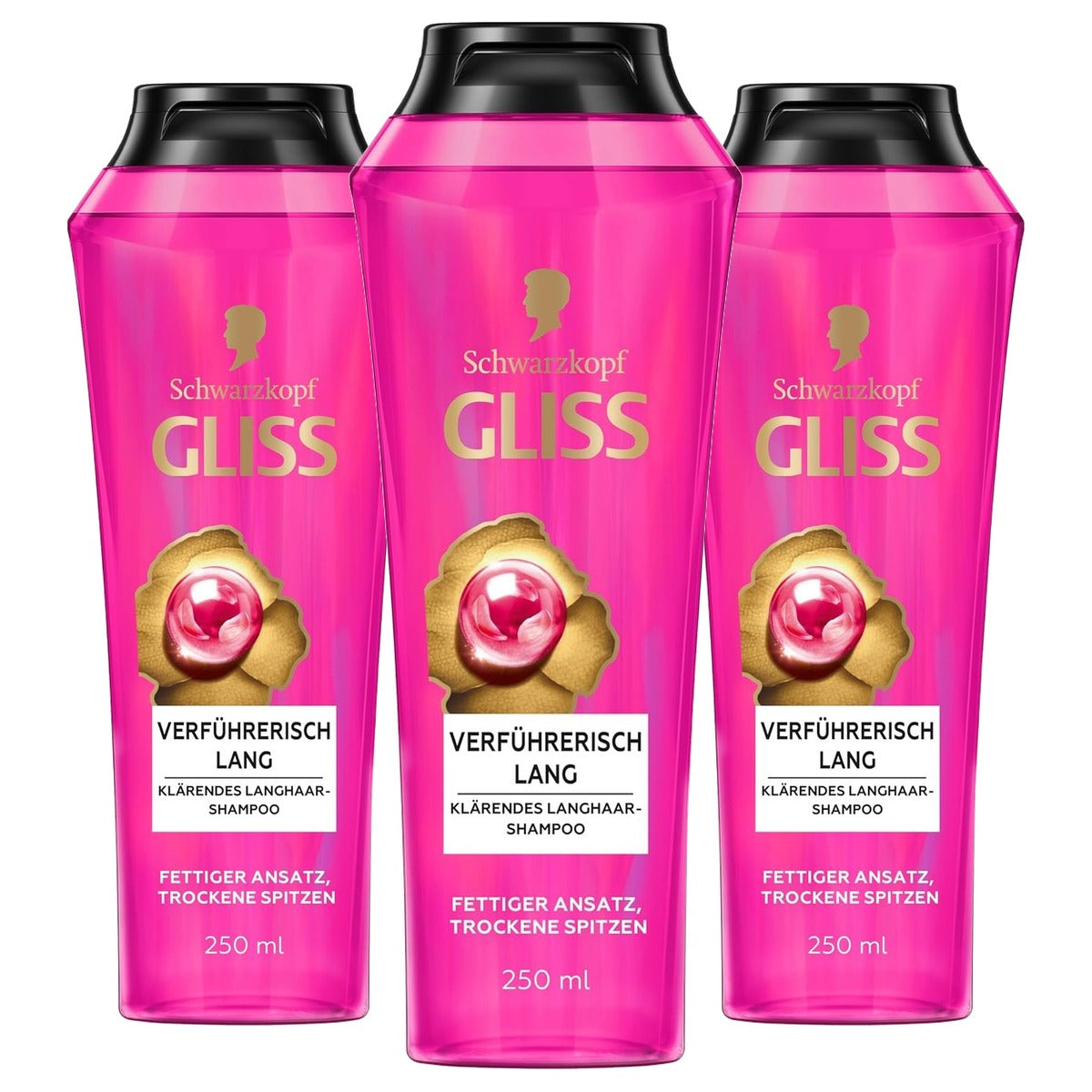 Gliss Verleidelijk Lang Shampoo 3 x 250 ml - Voordeelverpakking