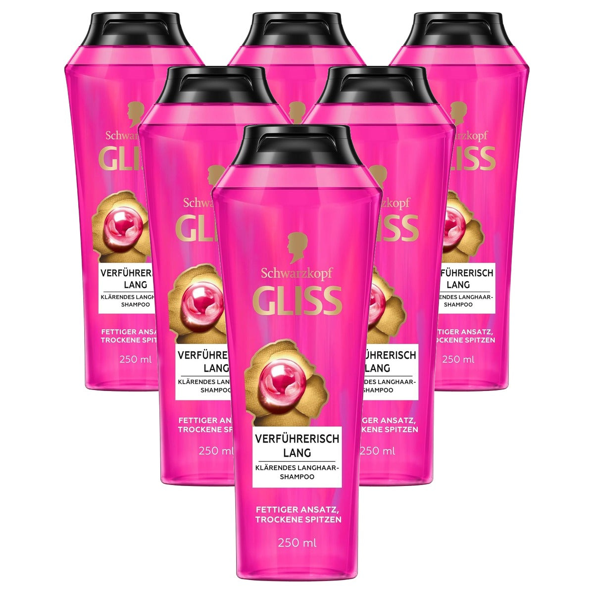 Gliss Verleidelijk Lang Shampoo 6 x 250 ml - Voordeelverpakking