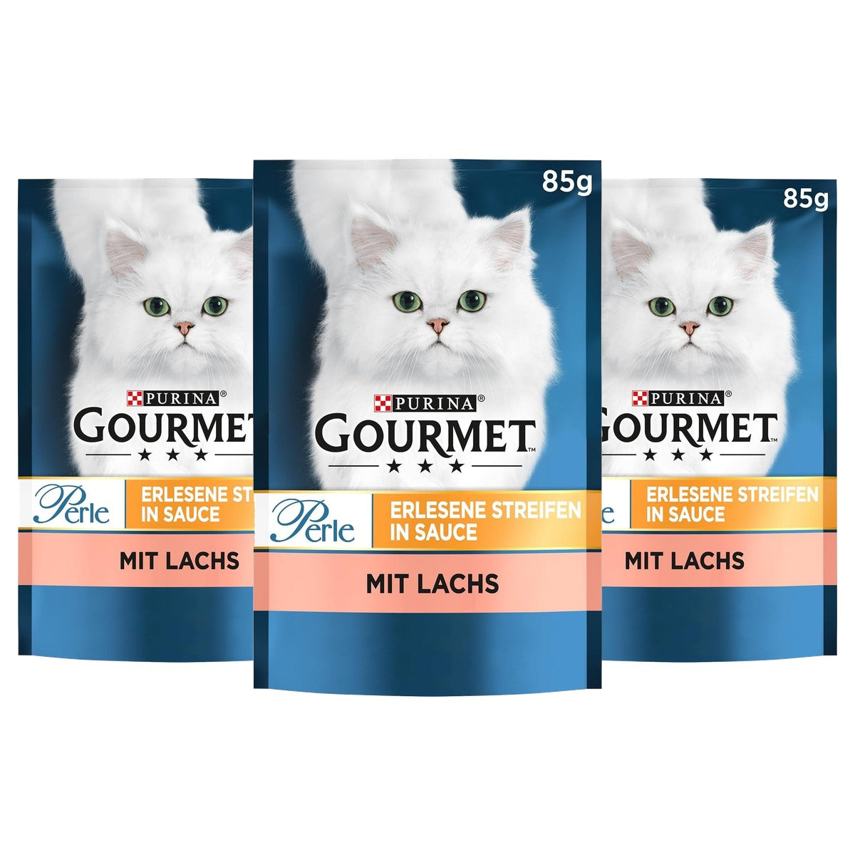Gourmet Perle Exquisite Strips natvoer kattenvoer zalm 26 x 85 g - 3-pack