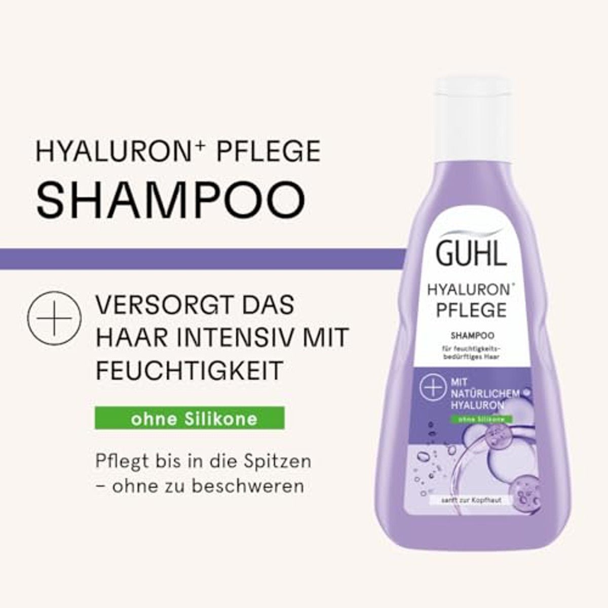 Guhl Hyaluron+ verzorgende vochtshampoo - inhoud: 250 ml - zonder siliconen - met natuurlijk hyaluron - intensieve hydratatie en verzorging door Guhl nu bij Huishoudvoordeel