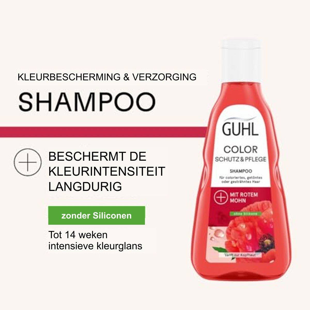 Guhl Kleurbehoud & Verzorging Shampoo 250 ml met Rode Klaproos voor Gekleurd Haar