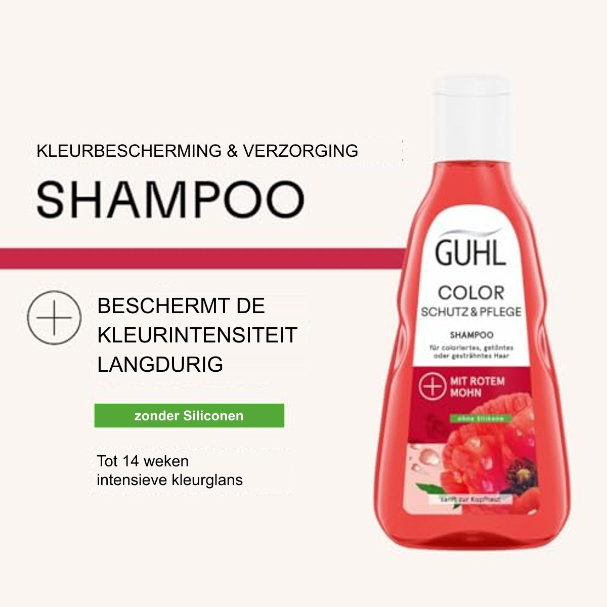 Guhl Kleurbehoud & Verzorging Shampoo 250 ml met Rode Klaproos voor Gekleurd Haar