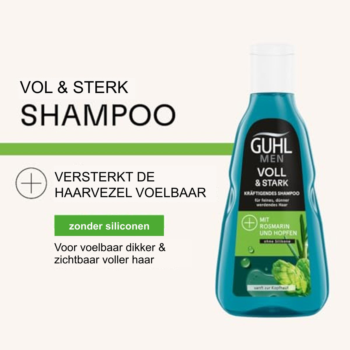 Guhl Men Vol & Sterk Shampoo 250 ml met Rozemarijn, Hop en Cafeïne