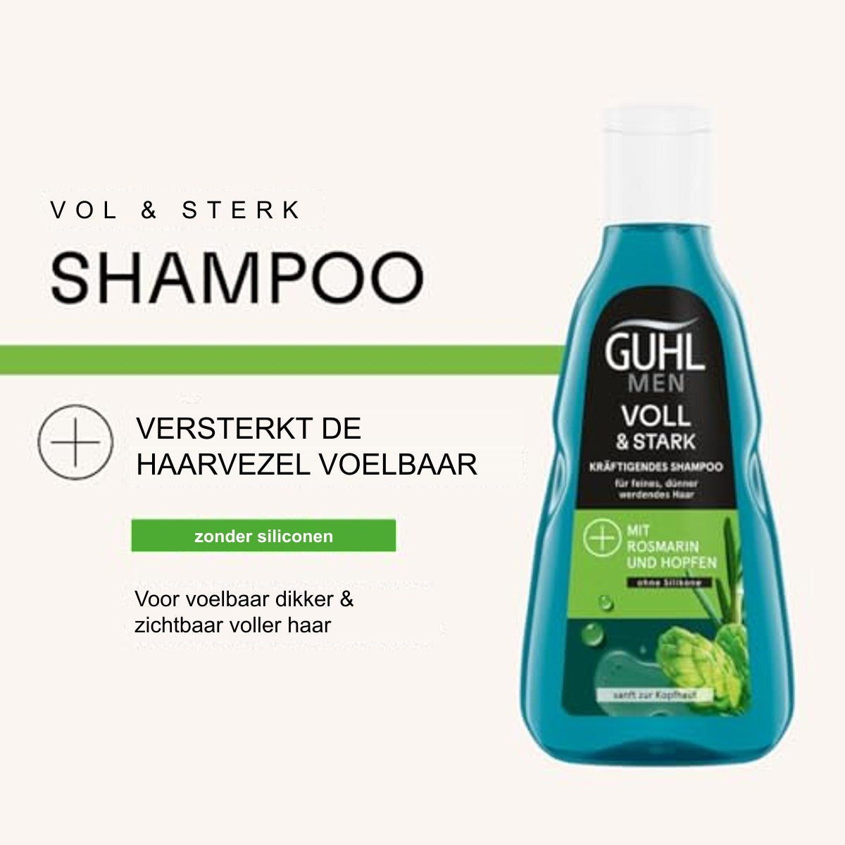 Guhl Men Vol & Sterk Shampoo 250 ml met Rozemarijn, Hop en Cafeïne