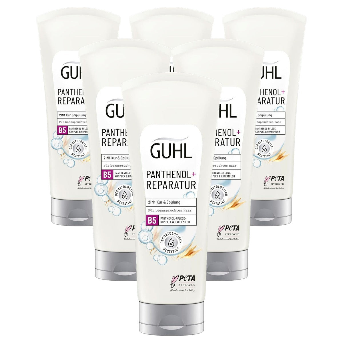 Guhl Panthenol + reparatie 2-in-1 kuur & spoeling 6 x 200 ml - Voordeelverpakking
