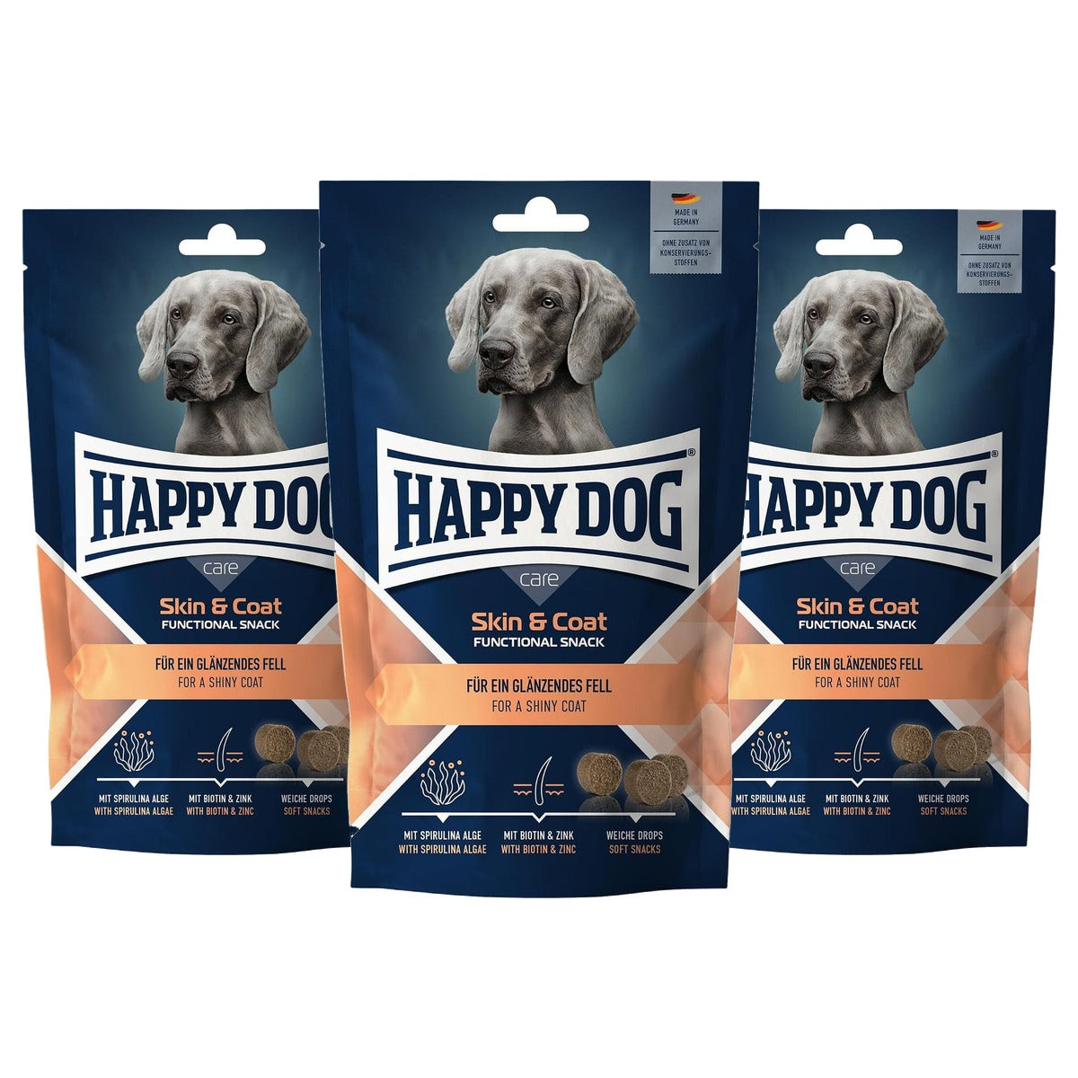Happy Dog Care Snack Skin & Coat hondensnack 100 g - 3-pack