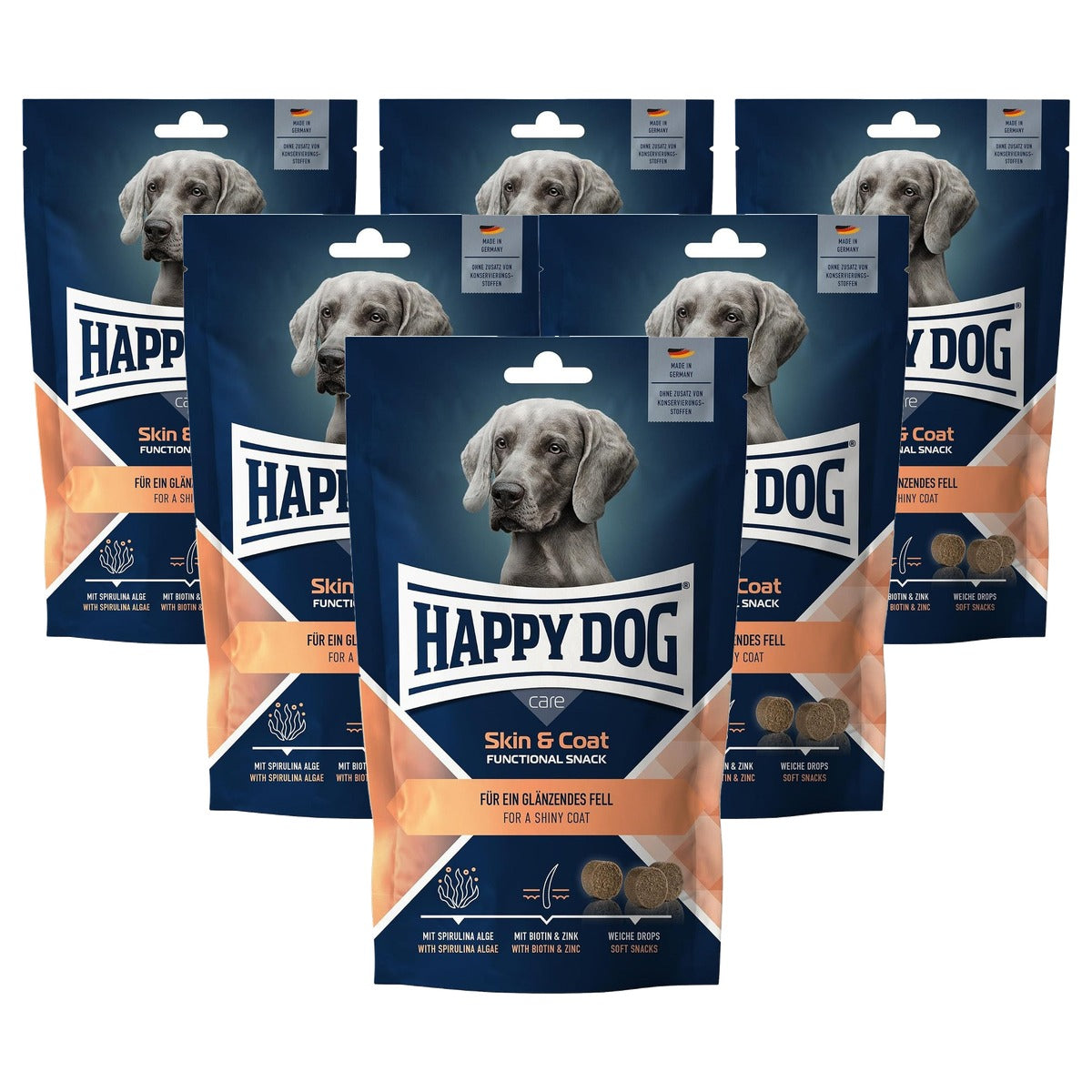 Happy Dog Care Snack Skin & Coat hondensnack 100 g - 6-pack