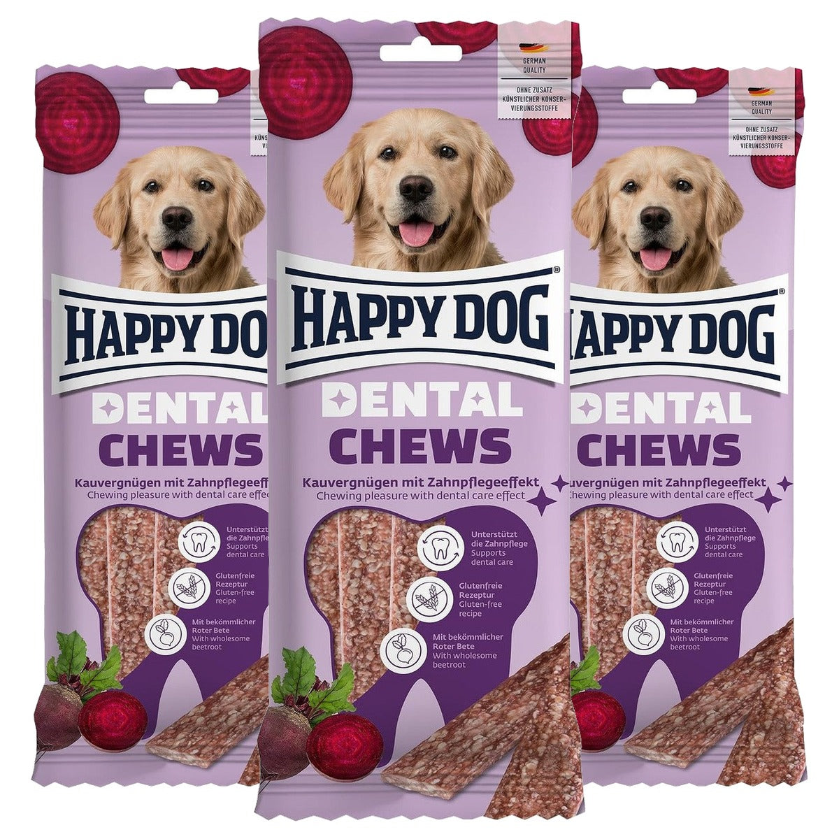 Happy Dog Dental Chews hondensnack rode biet 5 stuks, 195 g - 3-pack