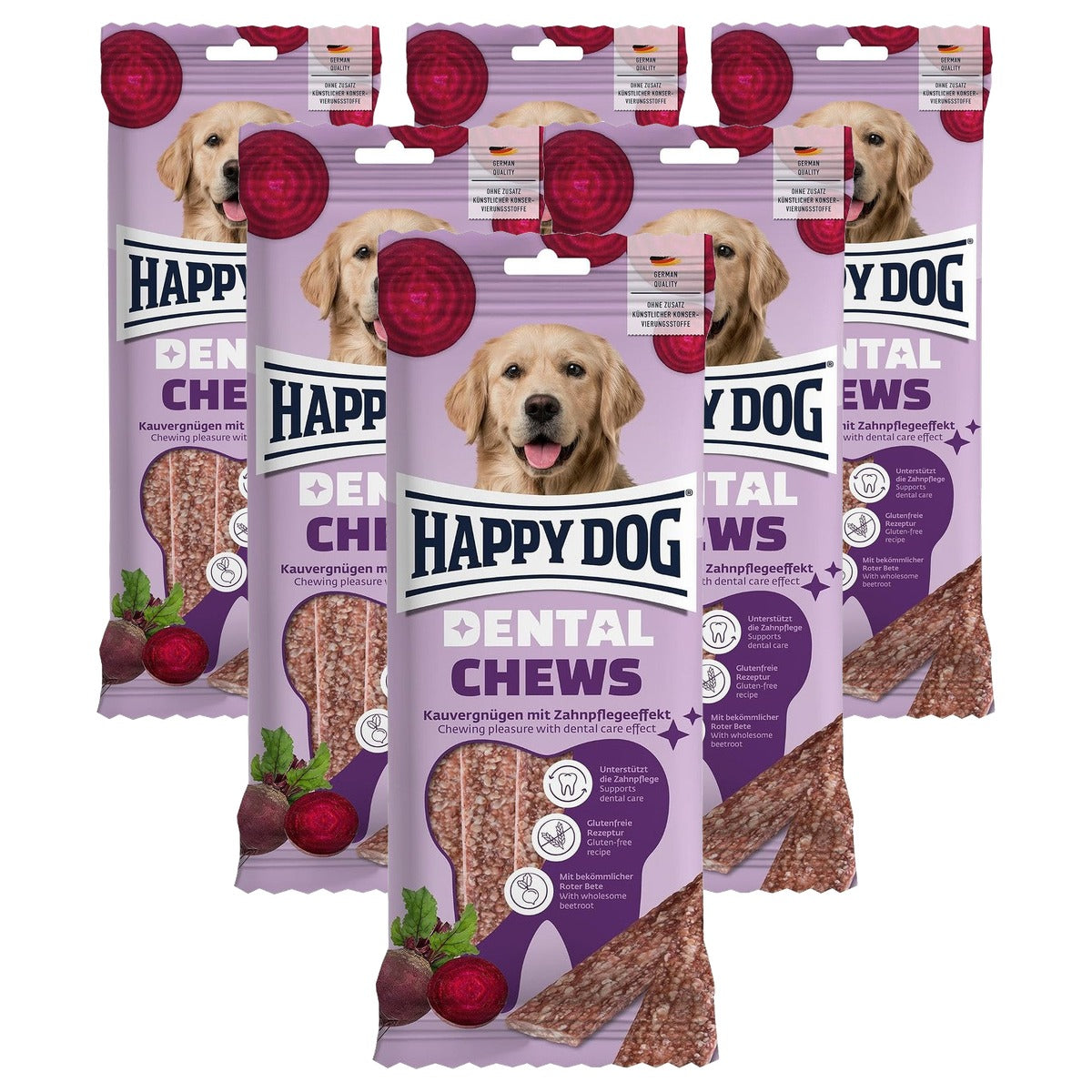 Happy Dog Dental Chews hondensnack rode biet 5 stuks, 195 g - 6-pack