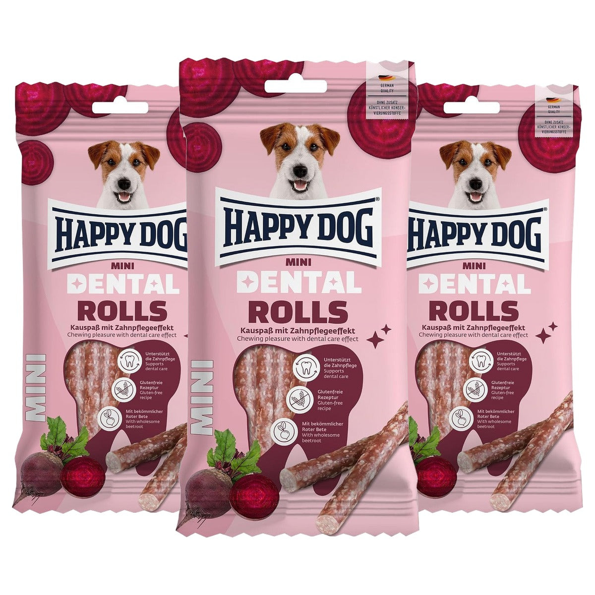 Happy Dog Dental Rolls Mini hondensnack 92g, 8 stuks - 3-pack