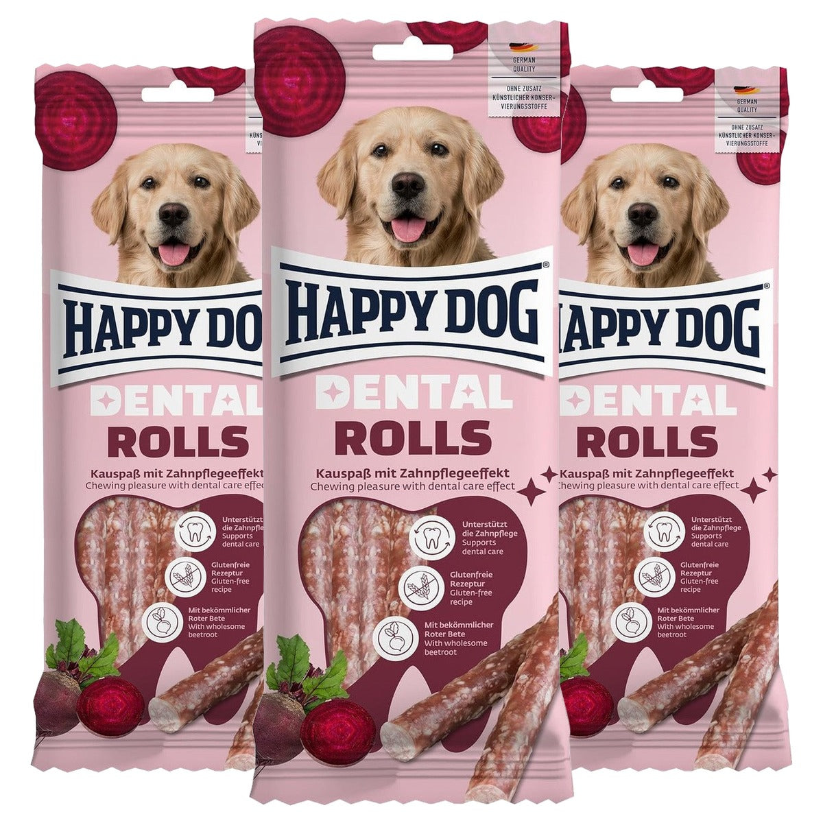 Happy Dog Dental Rolls hondensnack rode biet 5 stuks, 148 g - 3-pack