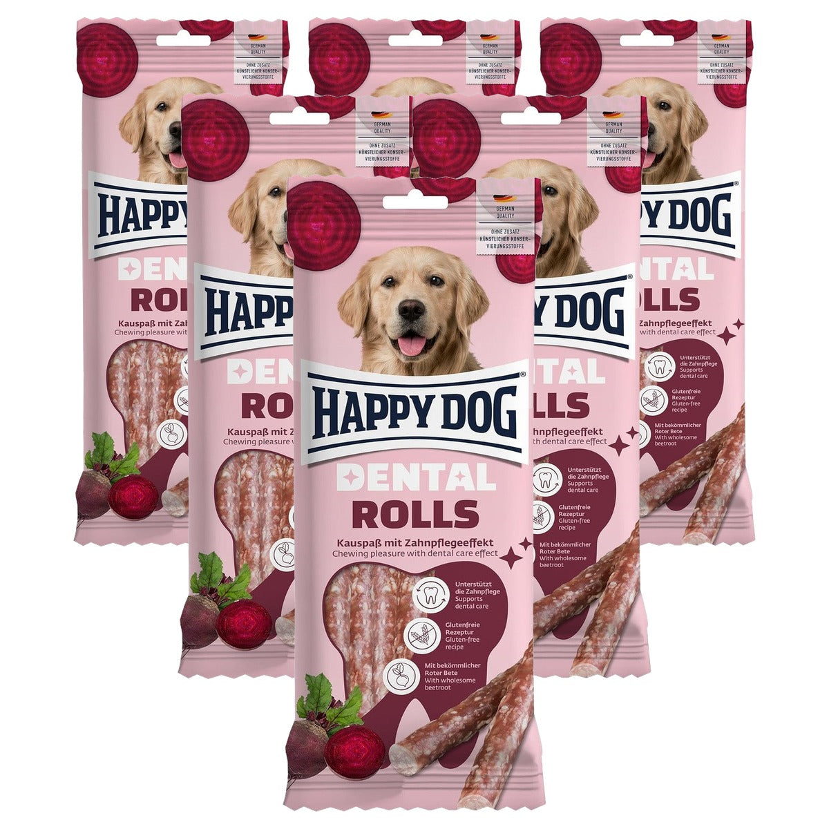 Happy Dog Dental Rolls hondensnack rode biet 5 stuks, 148 g - 6-pack