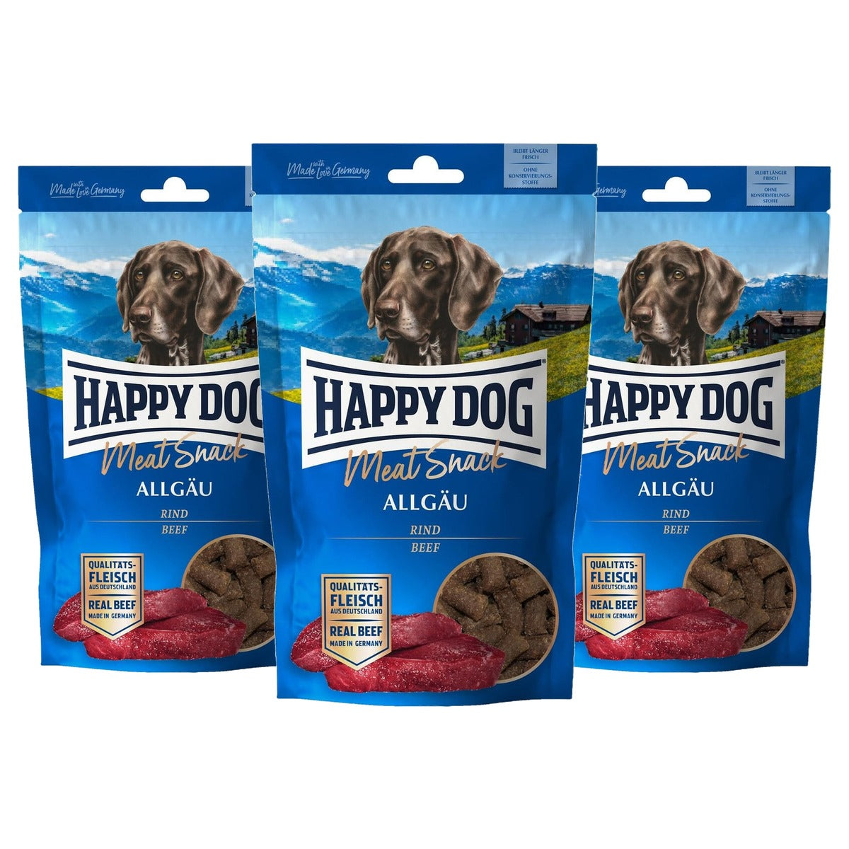 Happy Dog Meat Snack Allgäu hondensnack rundvlees 75g - 3-pack