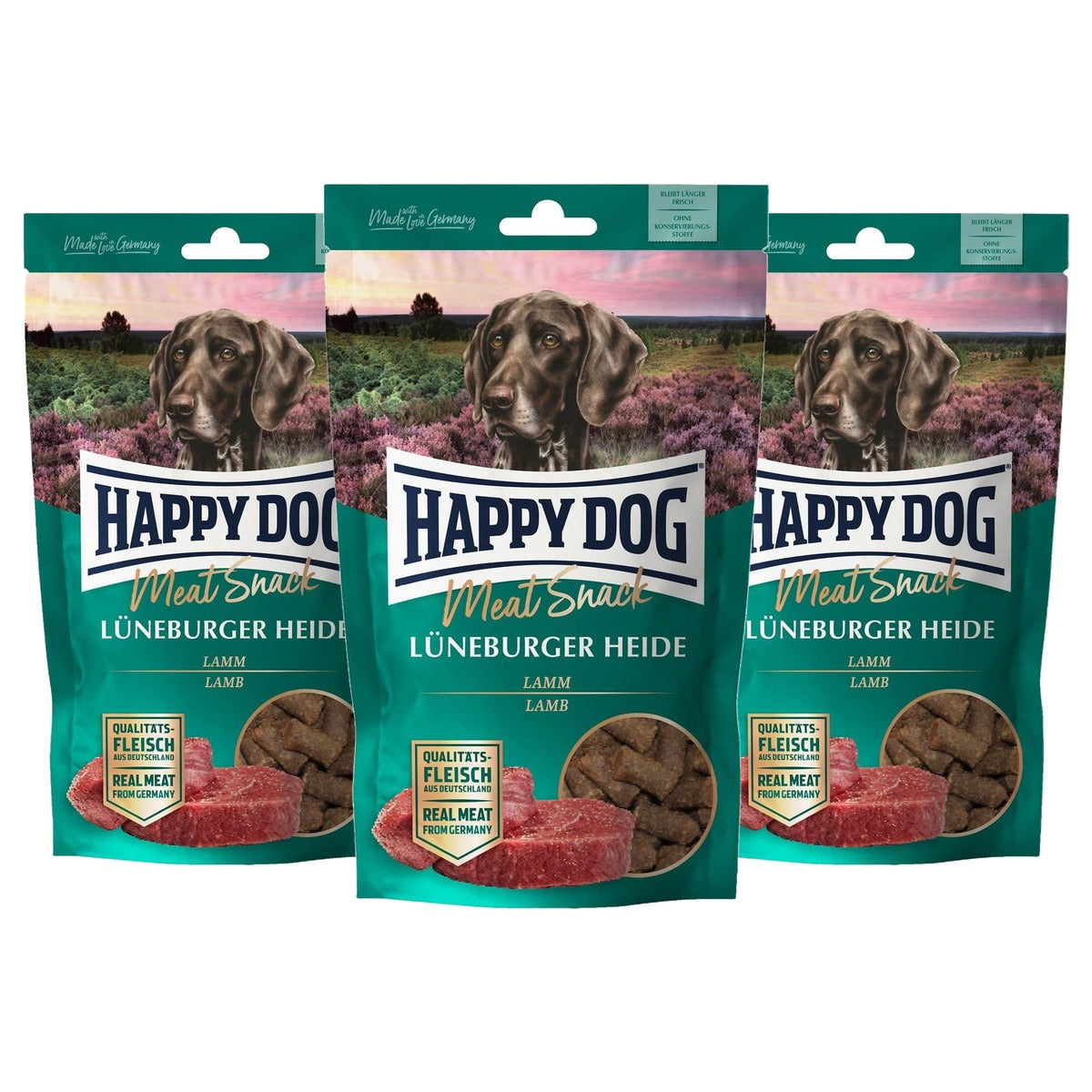 Happy Dog Meat Snack Lüneburger Heide hondensnack lamsvlees 75g - 3-pack