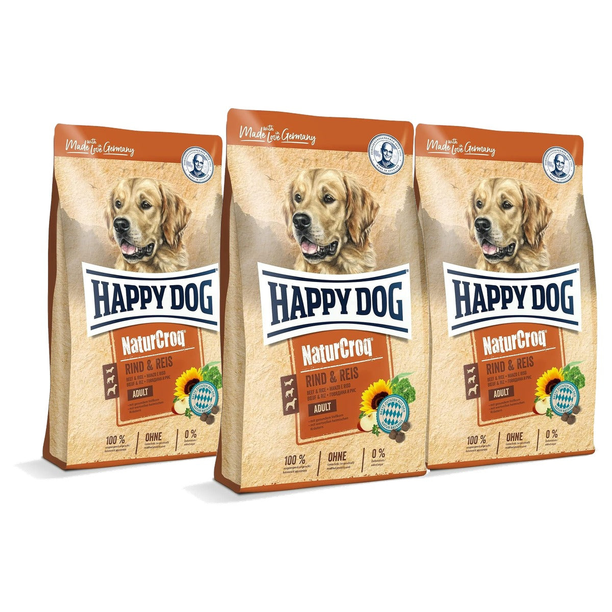 Happy Dog NaturCroq hondenvoer rund en rijst 15 kg - 3-pack