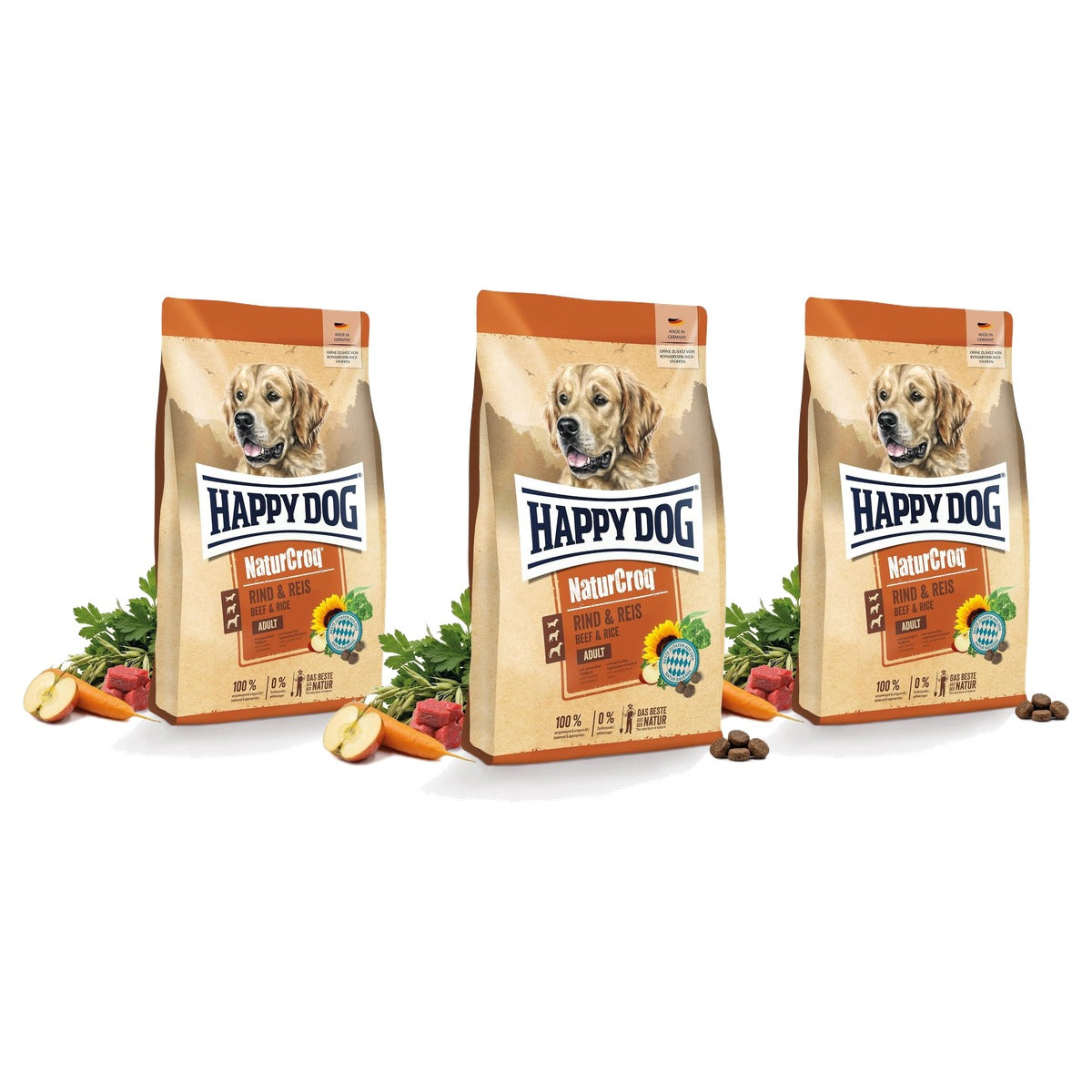 Happy Dog NaturCroq hondenvoer rundvlees en rijst 4 kg - 3-pack