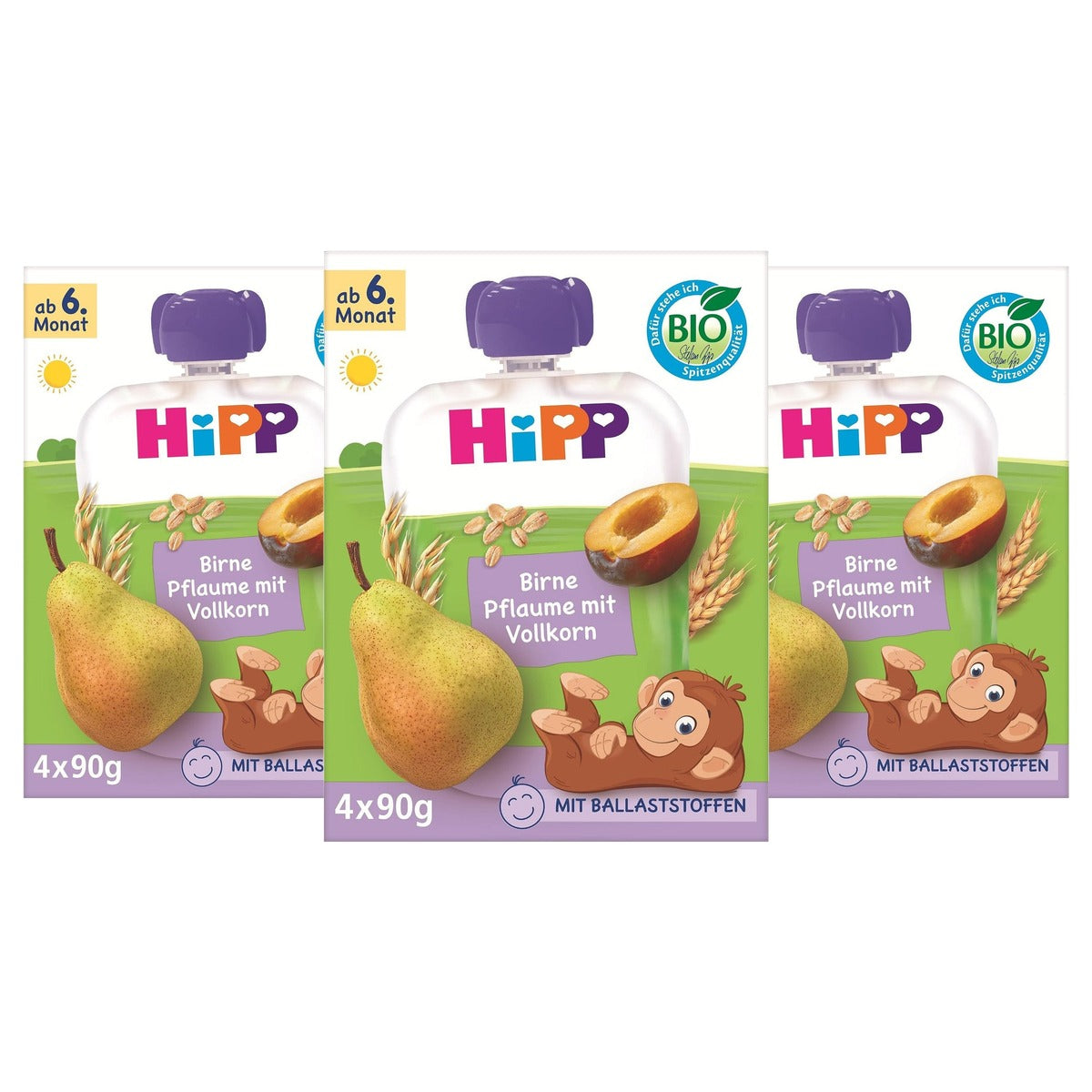 HiPP Bio Quetschie peer pruim volkoren 3 x 16 stuks - Voordeelverpakking