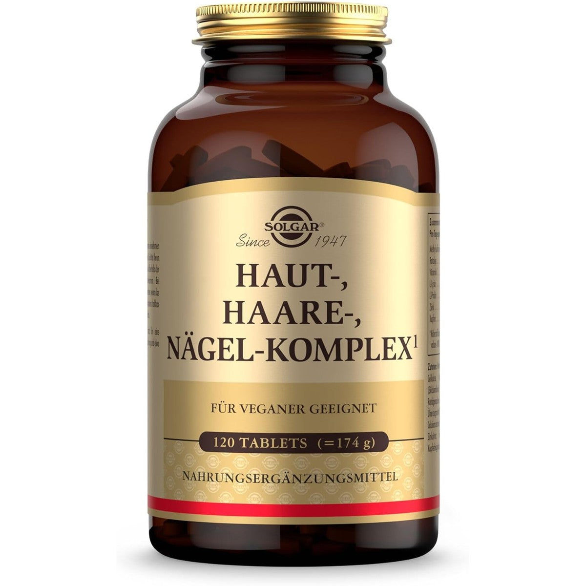 SOLGAR complex voor huid, haar, nagels, met MSM, rode talg, vitamine C, lysine, proline, zink en koper voor haar, huid en nagels, unieke formule met gepatenteerde OptiMSM, 120 tabletten – SOLGAR