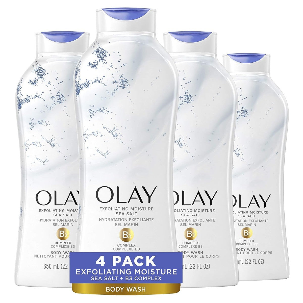 Olay Daily exfoliating with Sea Salts Body Wash, 22 oz, (4 Count) – Olay