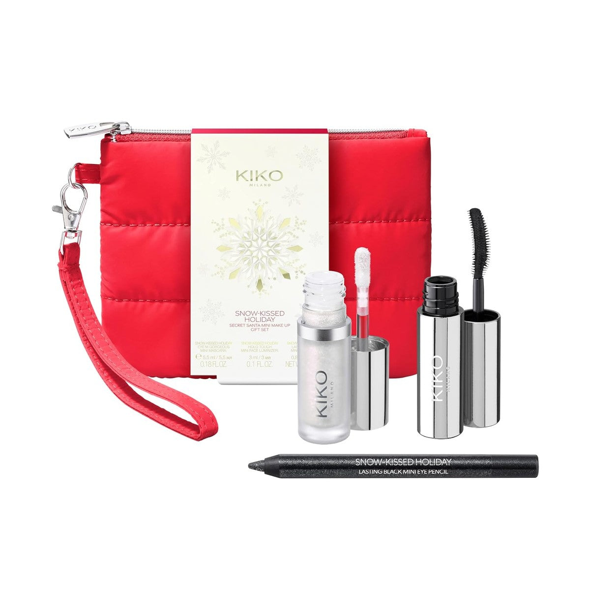 KIKO Milano Snow-Kissed Holiday Secret Santa Mini make-up cadeauset, make-up cadeauset: volume mascara, kajalstift en vloeibare highlighter in miniformaat – Kiko Milano