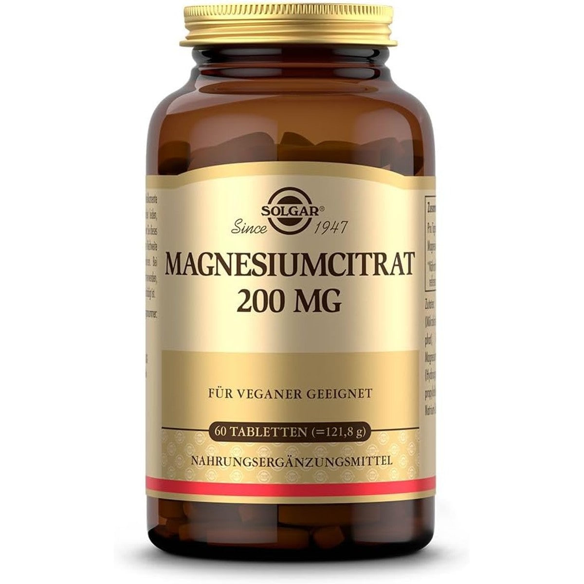 SOLGAR Magnesiumcitraat 200 mg | Voor energie, psyche en spieren | Hoge biologische beschikbaarheid | 60 veganistische tabletten – SOLGAR