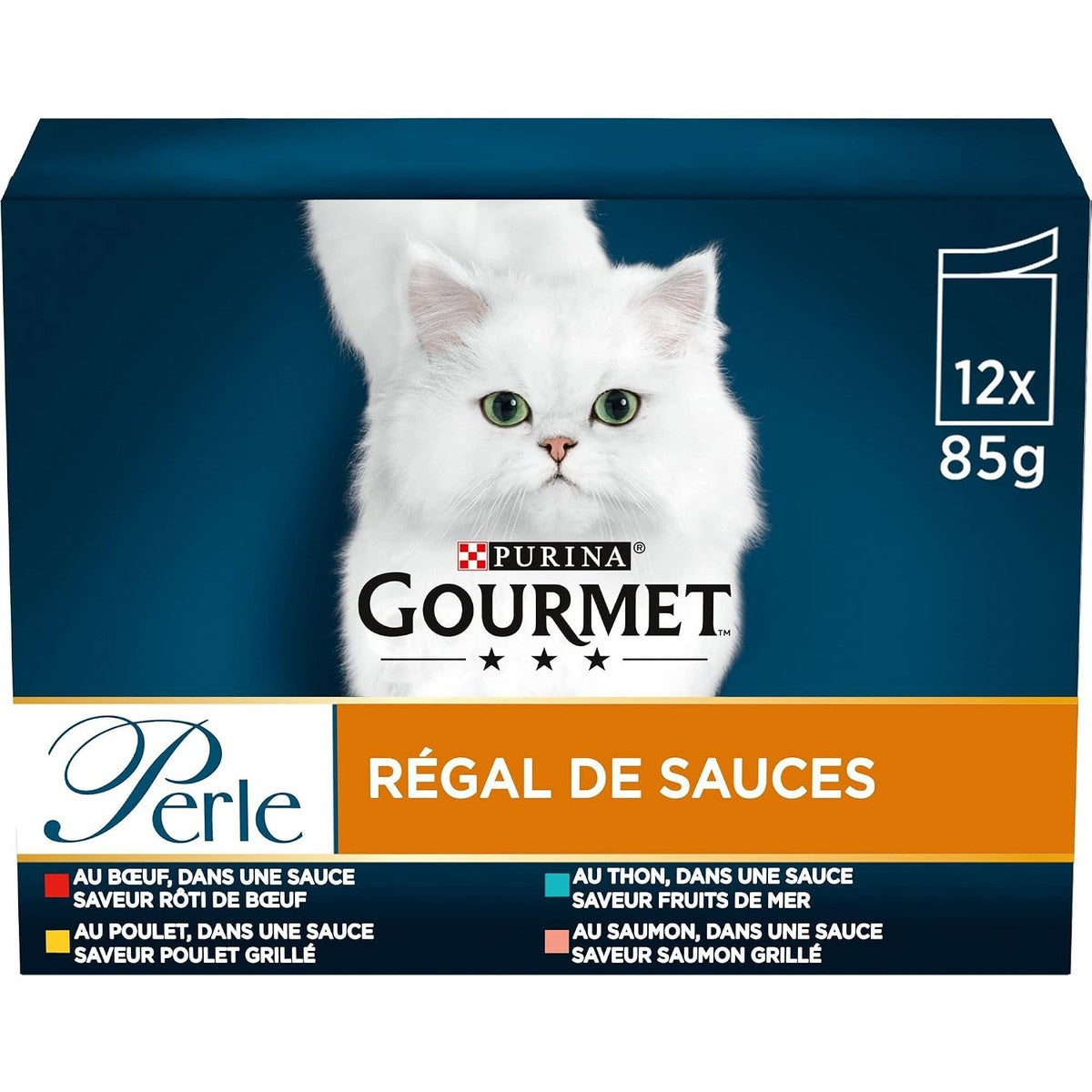 Gourmet Parel | sauzenrek | volwassen kat | rundvlees, kip, tonijn, zalm | 12 x 85 g | vershoudzak (verpakking kan variëren) – Gourmet