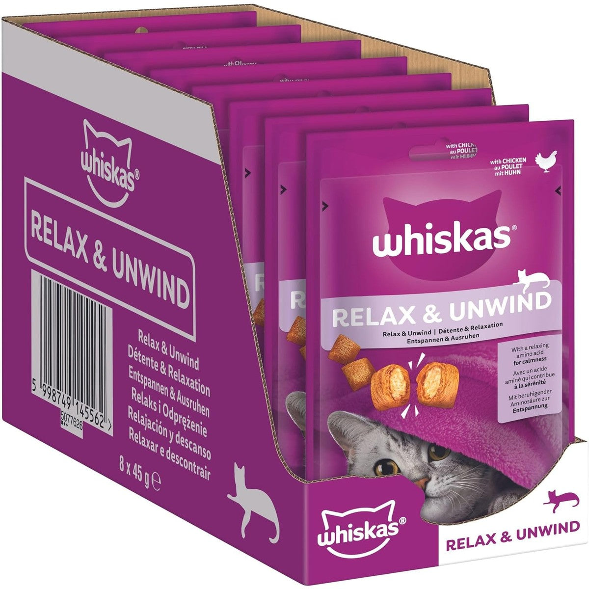 Whiskas Relax & Unwind kattensnack kip 8 x 45 g