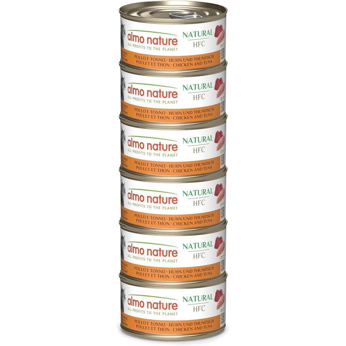 Almo Nature HFC Natural Natvoer voor volwassen katten, kip en tonijn, Human Grade, glutenvrij, 6 x 70 g – almo nature