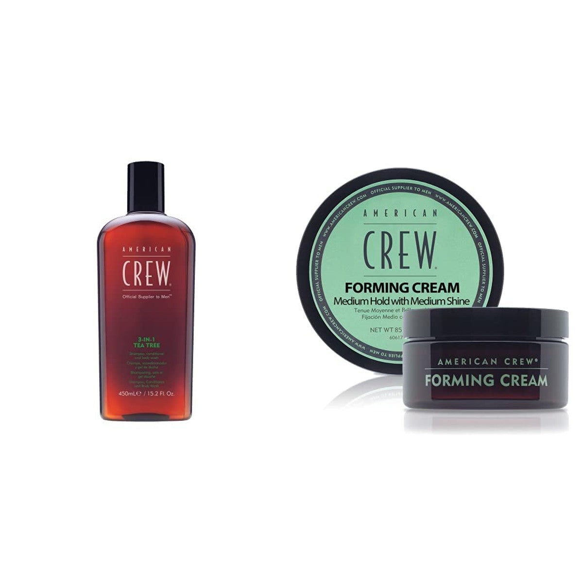 American Crew 3-in-1 Tea Tree Shampoo, Conditioner & Douchegel 450 ml & Forming Cream