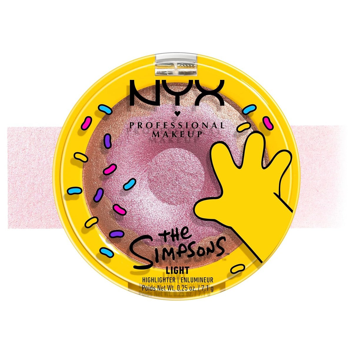 NYX Professional Makeup Homer Simpson Donut Highlighter, vorstig, boterachtig, hoogglanzend, romig, veganistisch, Donut Mind If I Do, 1 stuk – NYX PROFESSIONAL MAKEUP