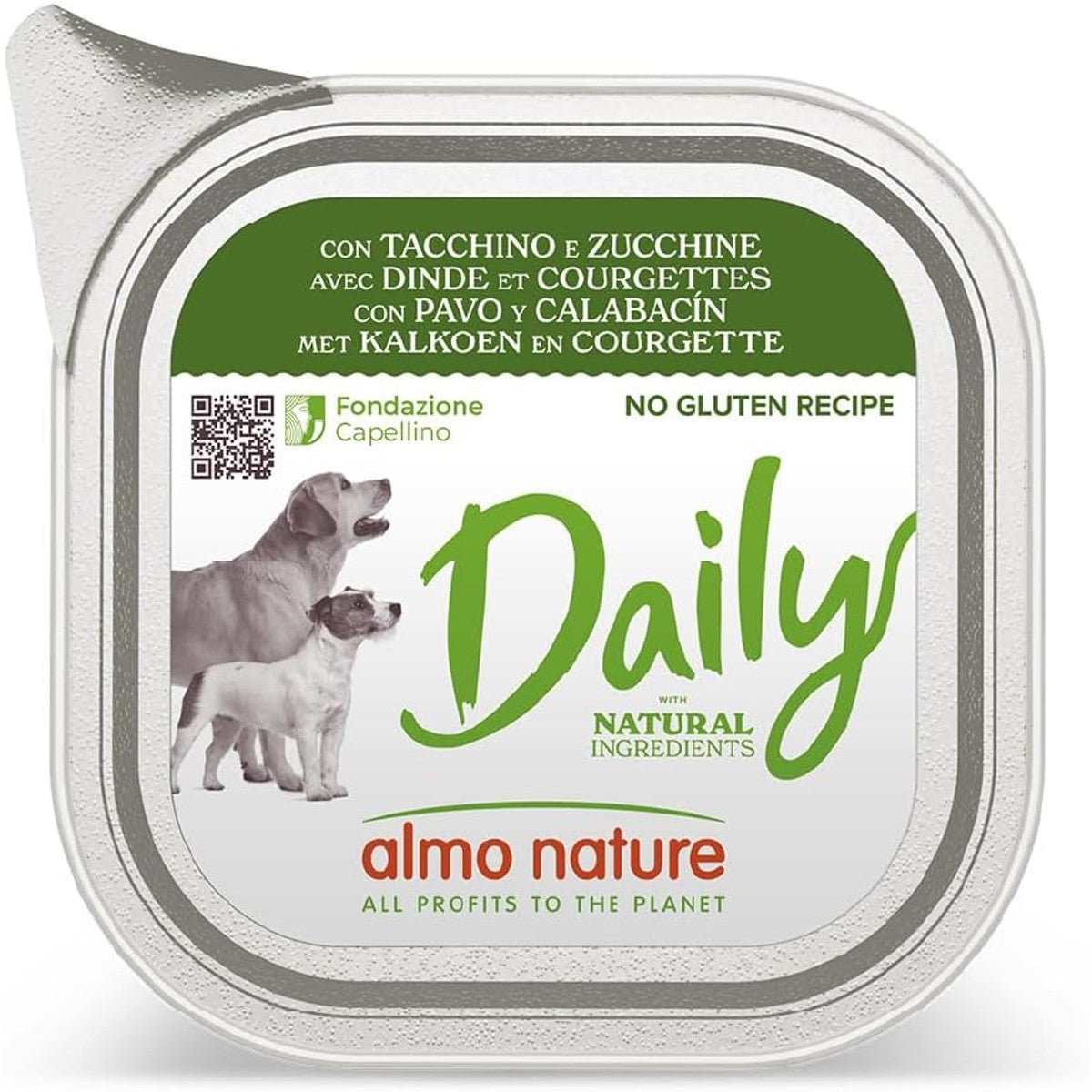 Almo Nature Daily Natvoer voor volwassenen, honden met kalkoen en courgette, aluminium schaal, 100 g – almo nature