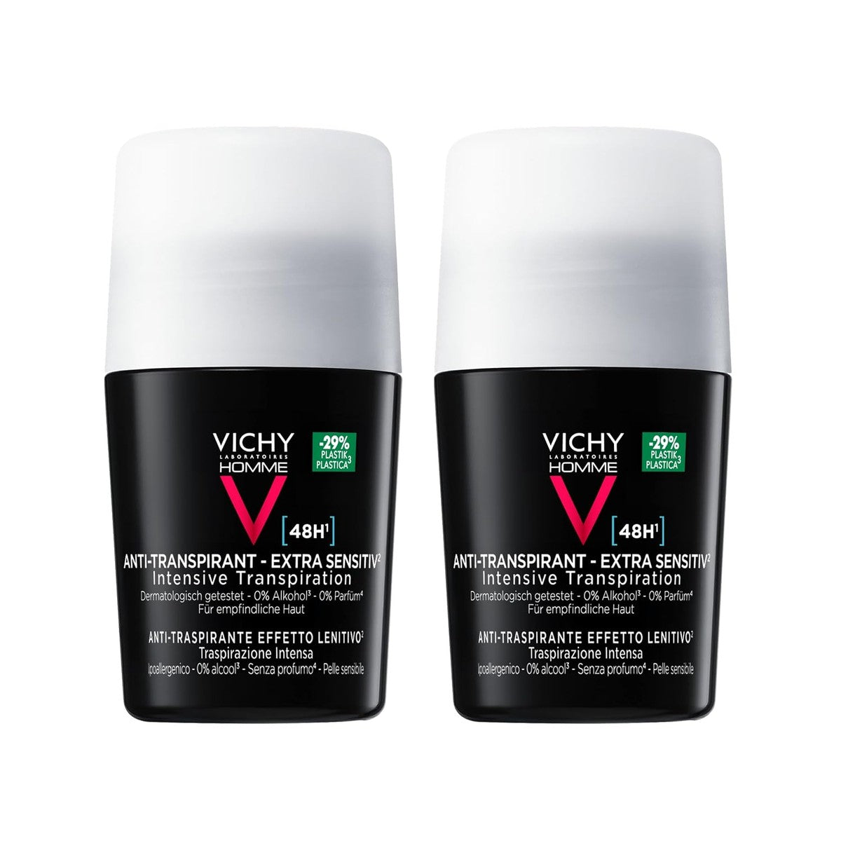 Vichy Homme Anti-Transpirant 48H Roll-On voor de Gevoelige Huid 2 x 50 ml