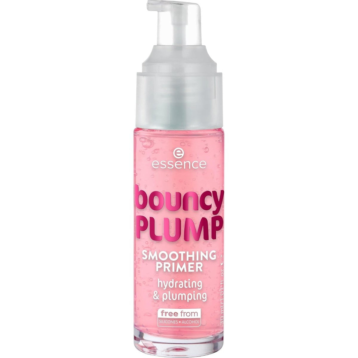 essence Bouncy Plump Smoothing Primer, roze, hydraterend, gladmakend, verzorgend, natuurlijk, veganistisch, olievrij, zonder alcohol, zonder parabenen, per stuk verpakt (30 ml) | Primer, hydraterend, verkoelend, gladmakend, kalmerend – Essence Cosmetics