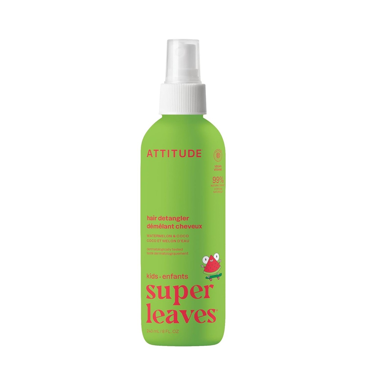 ATTITUDE Rinse-Free Hair Detangler Spray for Kids, EEG Verified Leave In Product, Plant- en Minerale Ingrediënten, Veganistisch, Watermeloen en Coco, 240 ml – ATTITUDE