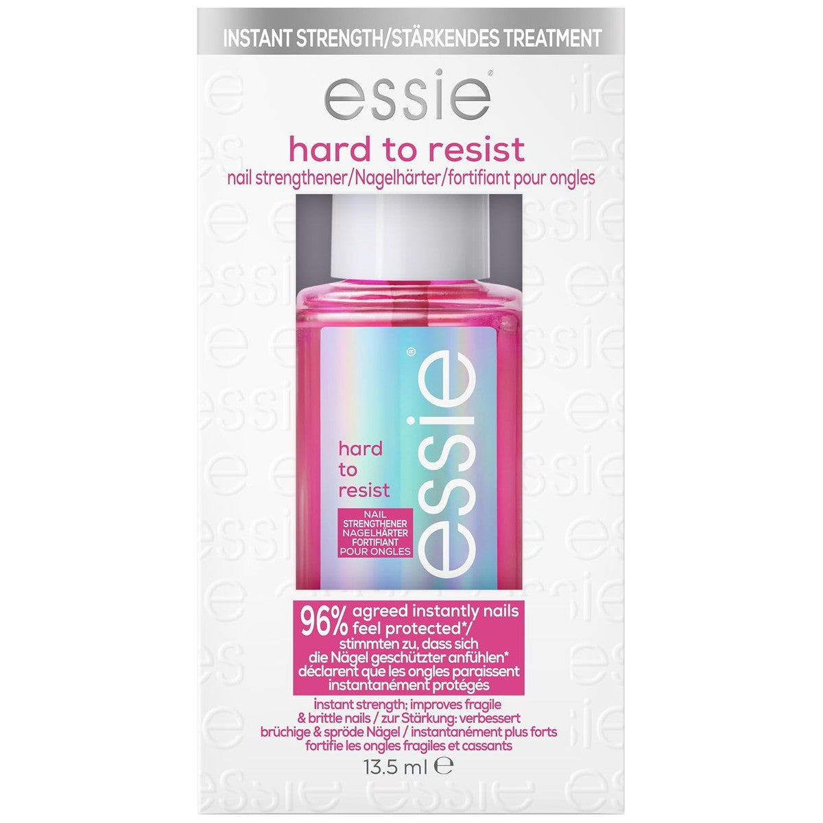 essie Nagelverharder voor natuurlijk stralende, glanzende en sterkere nagels, veganistische formule zonder ingrediënten van dierlijke oorsprong, hard to resist, roze tint, 1 x 13,5 ml | Natuurlijk stralende nagels, glanzende en sterkere – essie
