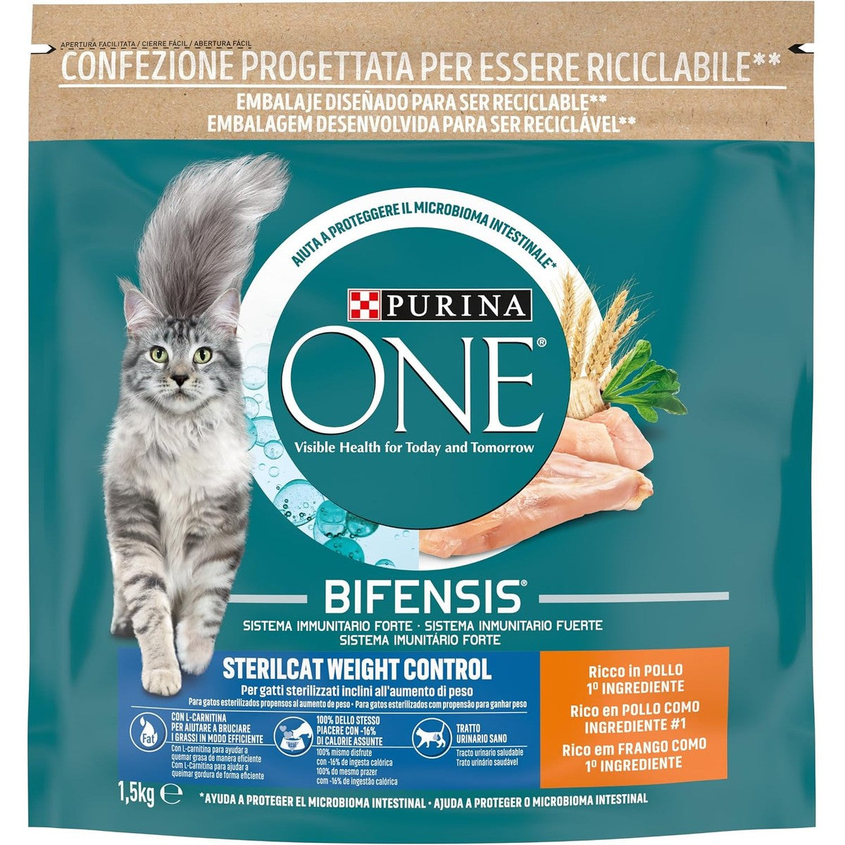 Purina One Bifensis Kattenvoer voor volwassenen, licht, gewichtscontrole, met kalkoen, 6 zakken van 1,5 kg – PURINA ONE