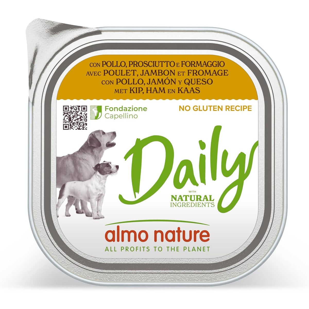 almo nature Daily Natvoer voor honden met kip, ham en kaas, zonder gluten, verpakking van 9 stuks (9 x 300 g) – almo nature