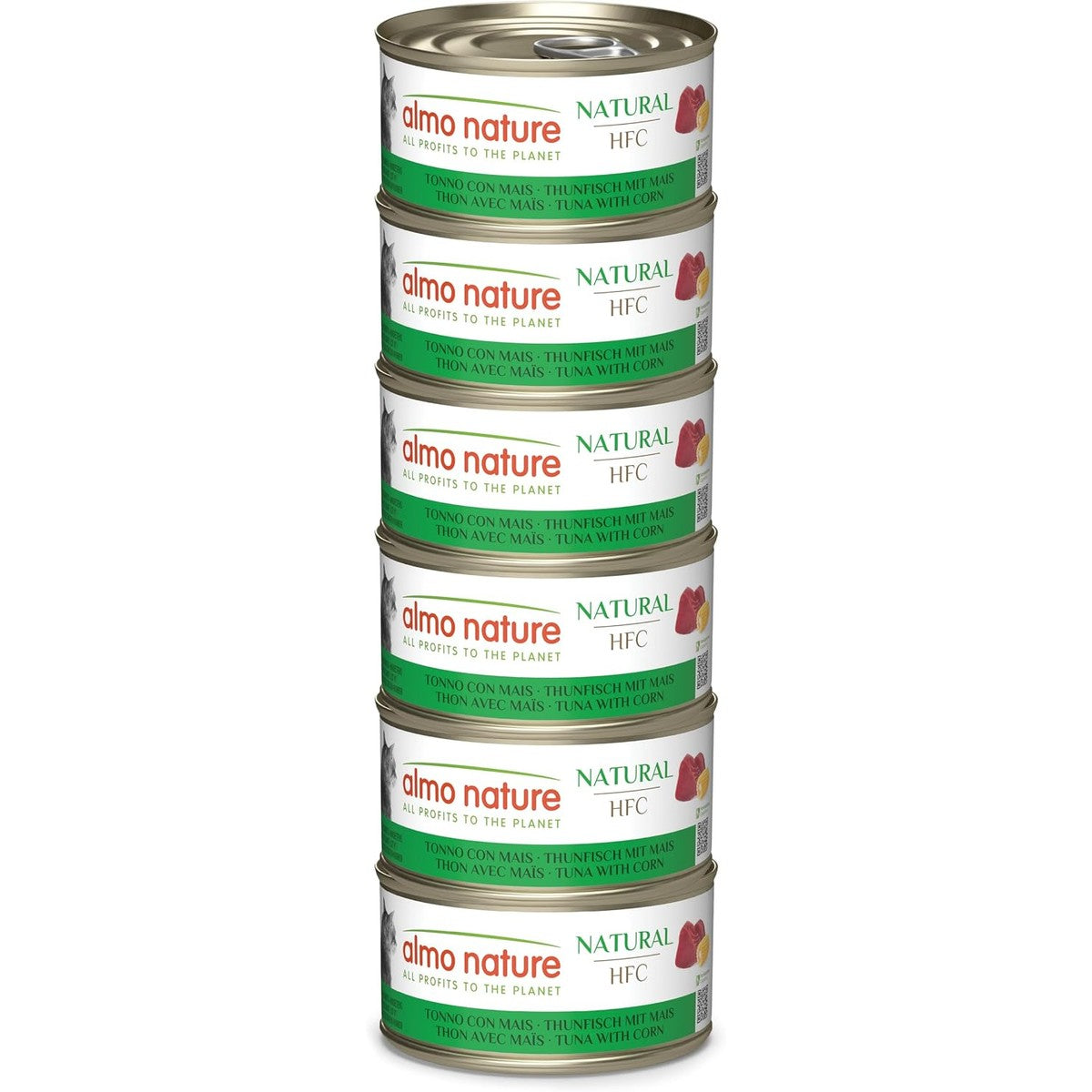 Almo Nature HFC Natural Natvoer voor volwassen katten, tonijn en maïs, Human Grade, glutenvrij, 6 x 70 g – almo nature