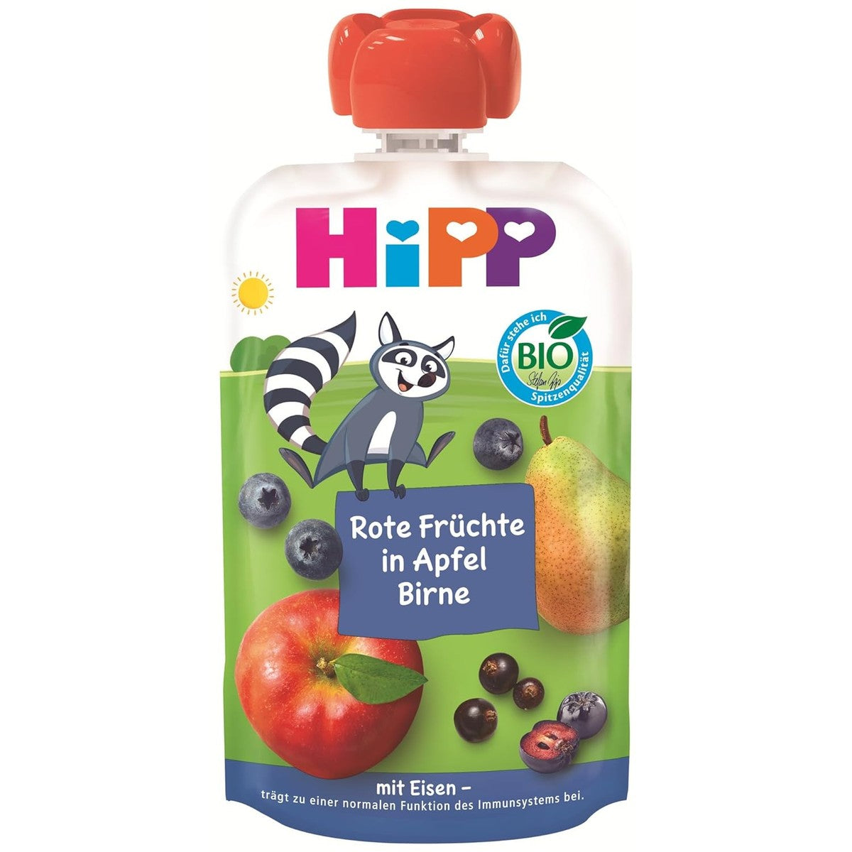 HiPP Knijp Fruit Plus Rode Vruchten Appel Peer IJzer 8 x 100 g – HiPP