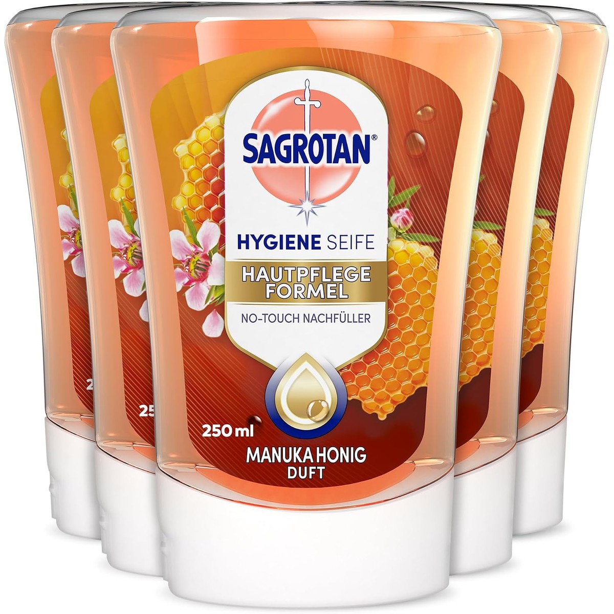 Sagrotan No-Touch navulling voor automatische zeepdispenser, 5 x 250 ml handzeep in een praktische voordeelverpakking – Sagrotan