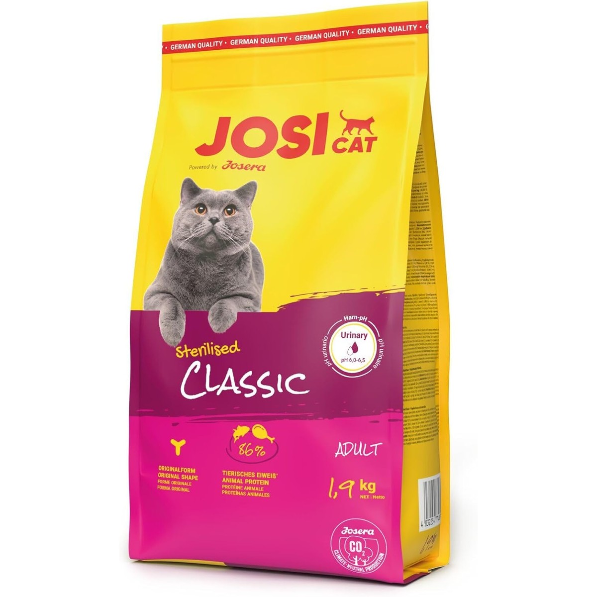 JosiCat Sterilised Classic Droog kattenvoer met gevogelte, 1,9 kg | JOSERA Premium droogvoer met rijst voor gecastreerde volwassen katten, weinig vet en veel eiwitten, Duitse kwaliteit – JosiCat