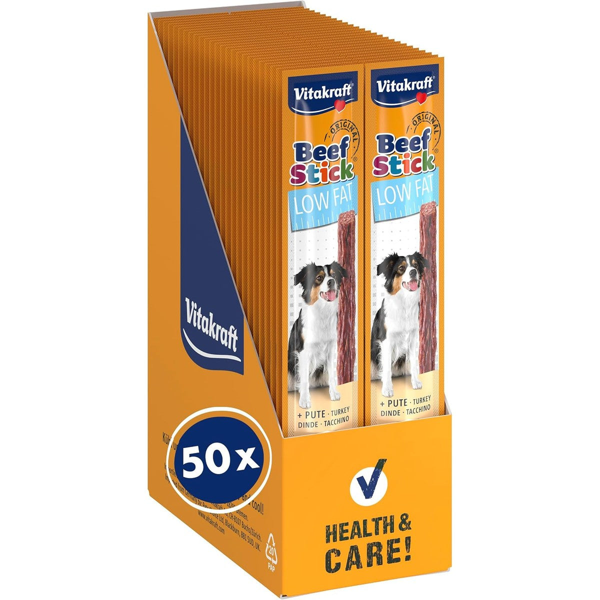 Vitakraft Beef Stick Low Fat, hondenlekkernijen, vleespoten, hondentrainingslekkernijen, voor honden met gewichtsproblemen, zonder toevoeging van suiker (50 x 12 g) – Vitakraft