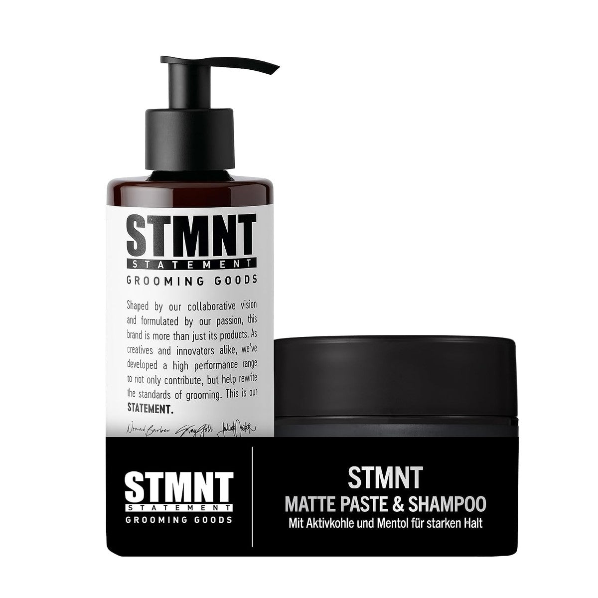 STMNT Statement Grooming Goods Set für Männer mit Mattem Haarwachs und Erfrischendem Shampoo mit Aktivkohle und Mentol für Starken Halt und Tiefenreinigung 100 ml und 300 ml
