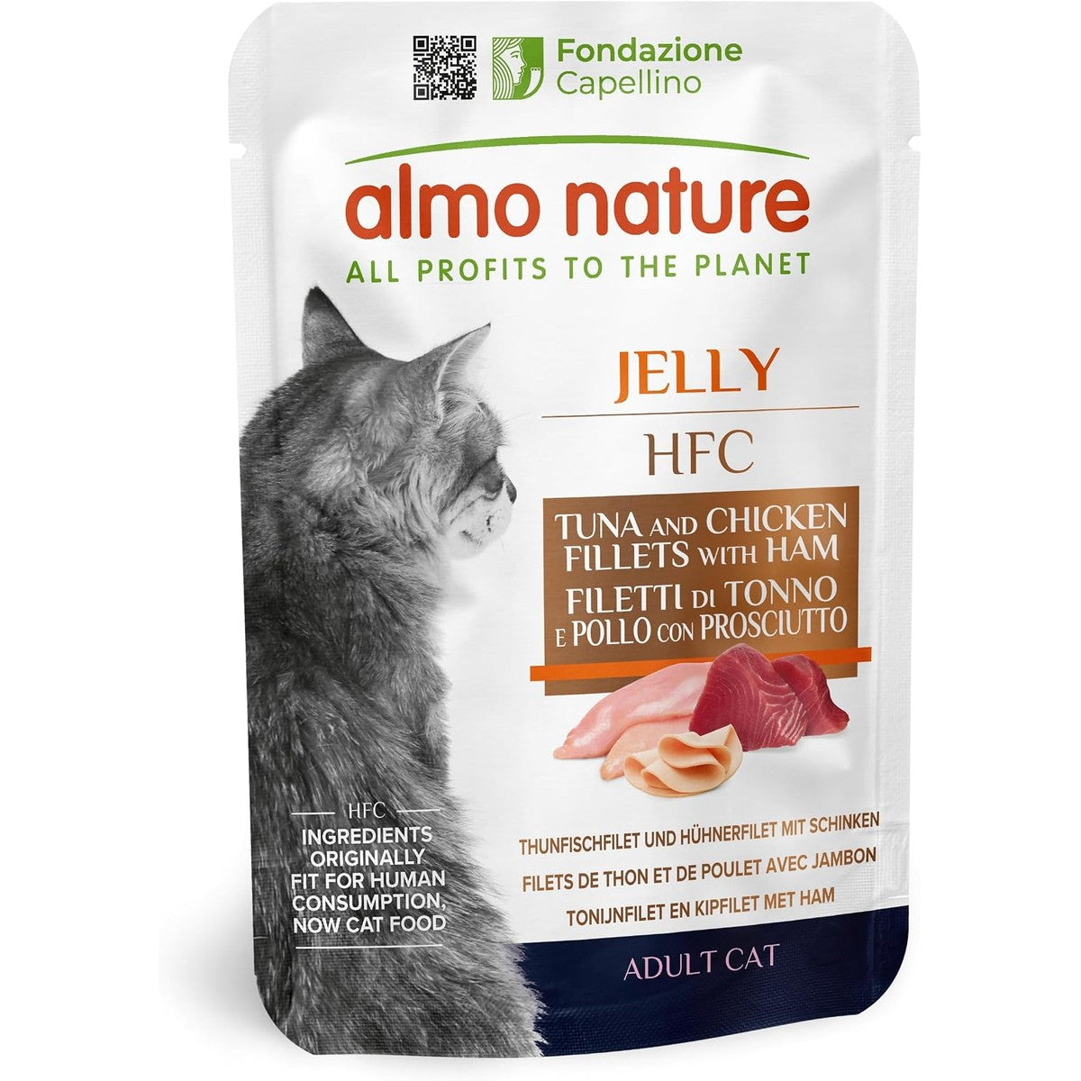 almo nature HFC Jelly Natvoer voor volwassenen katten tonijnfilet en kippenfilet met ham -24 x 55 g. – almo nature