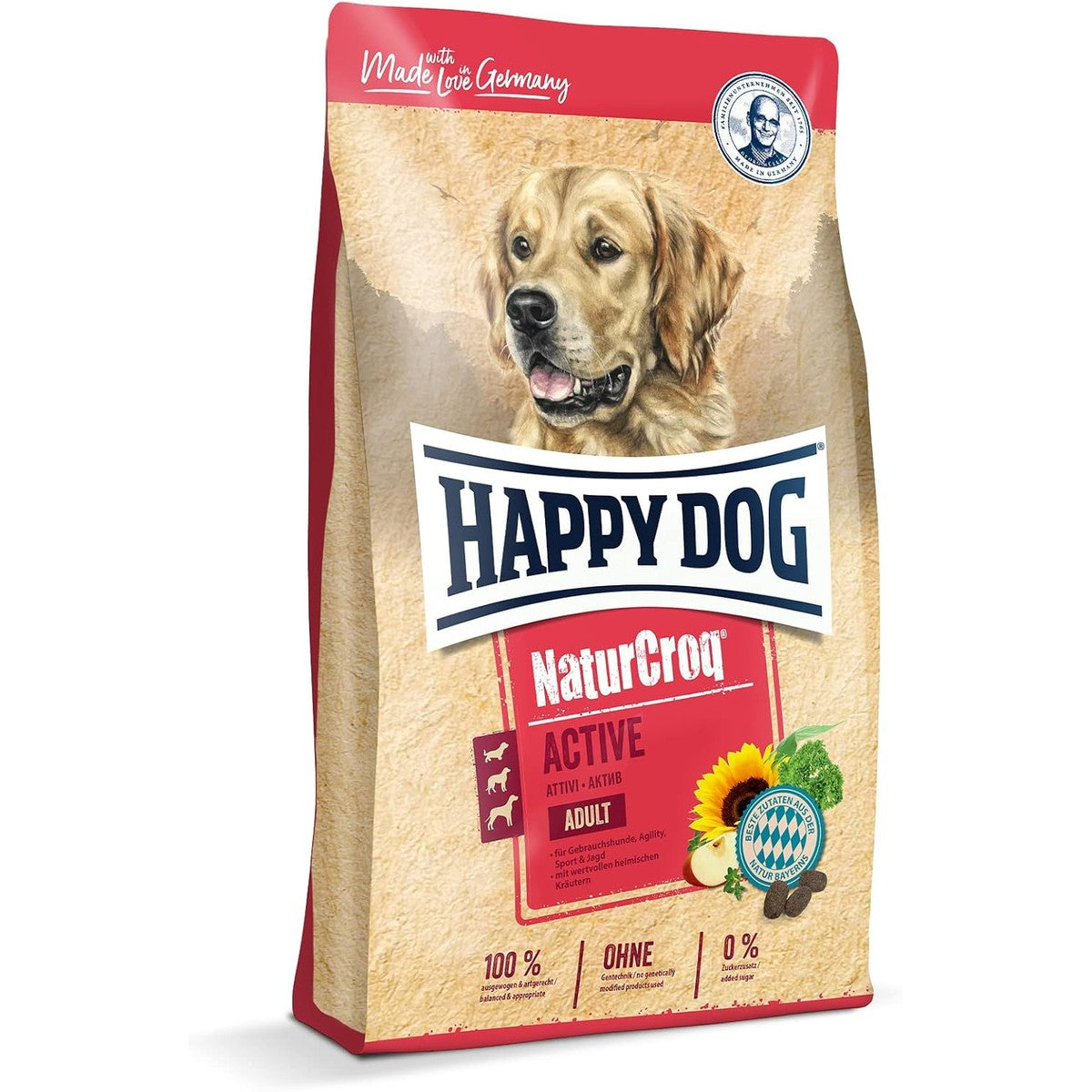 Happy Dog NaturCroq Active 60530 Complete voeding met inheemse kruiden voor volwassen honden, inhoud 15 kg – Happy Dog