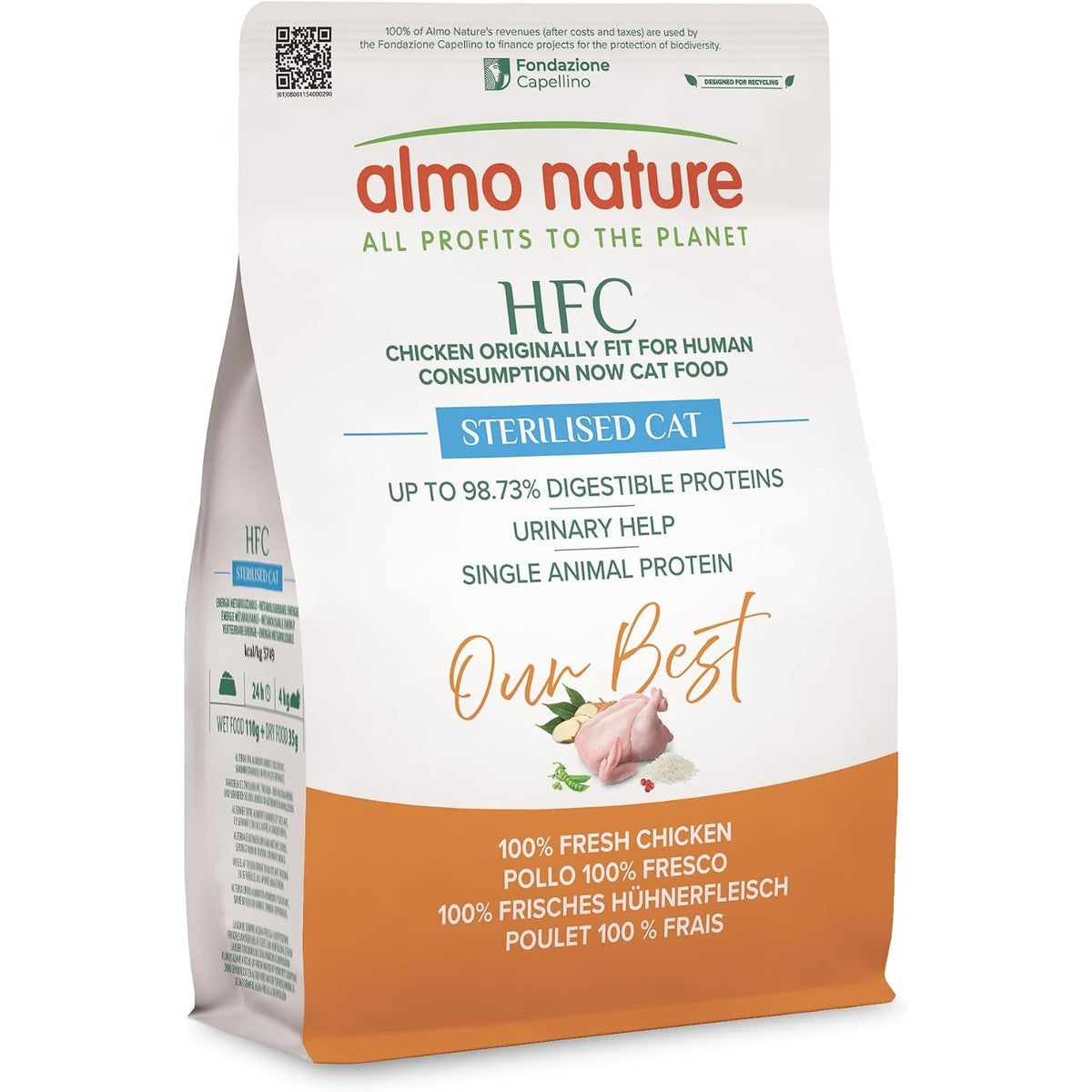 Almo Nature HFC Our Best Droogvoer voor gesteriliseerde katten, voor gewichtscontrole, levensmiddelenkwaliteit, glutenvrij, monoproteïne, 300 g – almo nature
